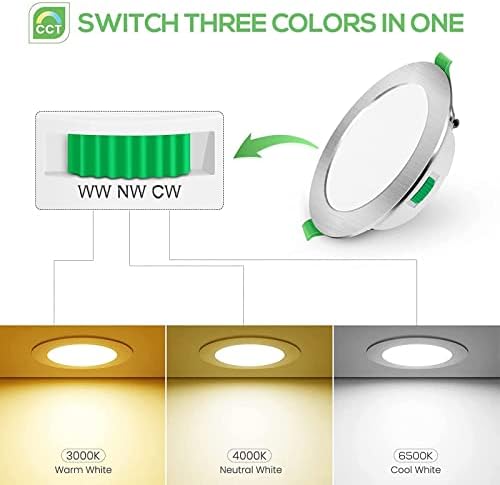 7W LED Recessed Ceiling Light, Dimmable 230V Downlights Ultra Slim 90-100mm Cutout, CCT Selectable Warm White 3000K Neutral White 4000K Cool White 6500K, LED Spotlights for Bathroom Kitchen, 12 Pack