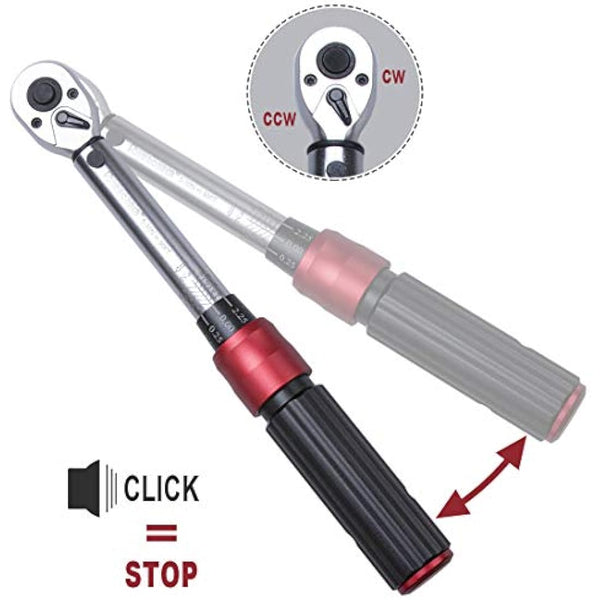 FOURROBBER Torque Wrench Set 1/4-inch Drive Click Dual-Direction Adjustable 90-Tooth Torque Wrench with Buckle 5-30Nm,Accuracy ± 3%