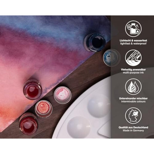 Horizon Octopus Write & Draw Ink Set - Waterproof Calligraphy & Drawing Ink for Fountain Pen, 6 x 10 ml