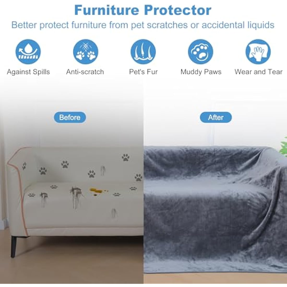 HezzLuv Waterproof Dog Blanket 203 x 229 cm, Washable Flannel Pet Blanket for Sofa Bed Cover, Anti-slip Warm Pet Throw, Fluffy & Soft, Leak-Proof, Furniture Protector for Small to Large Dogs and Cats