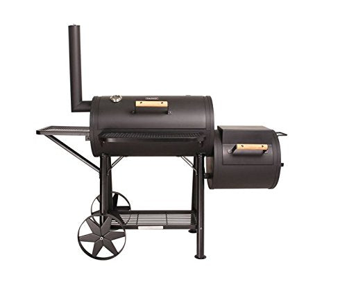 CosmoGrill Outdoor XL Smoker Barbecue Charcoal Portable BBQ Grill, 2 Folding Side Table, Built-in Thermometer, Adjustable Charcoal Pan & Chimney, Wheels, Large Coal BBQ Smoker for Home Garden Cooking