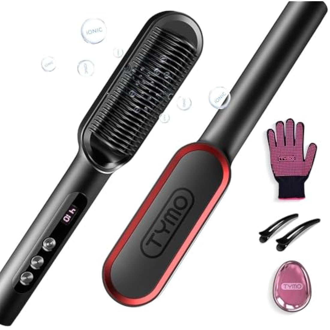 TYMO Hair Straightener Comb Plus - Hair Straightening Brush & Iron with Nano Titanium Coating for Even Heat, 9 Temperature Settings & LED Screen, Professional Hair Tools for Styling