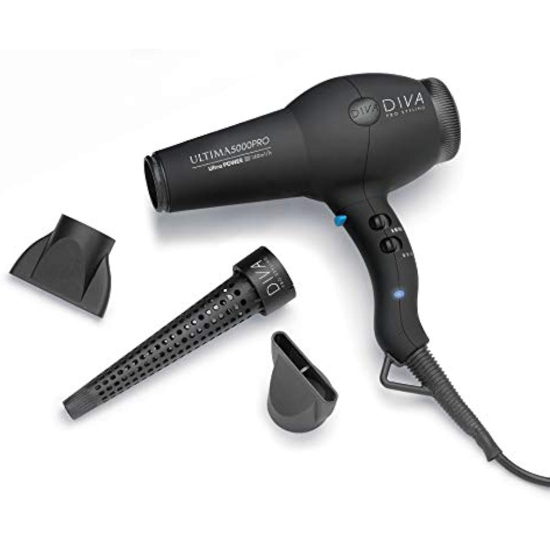 Diva Pro Styling Ultima 5000 Pro Dryer, 2200W Professional Hairdryer with Ionic Conditioning, Black