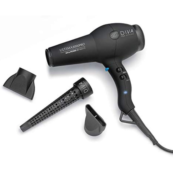Diva Pro Styling Ultima 5000 Pro Dryer, 2200W Professional Hairdryer with Ionic Conditioning, Black