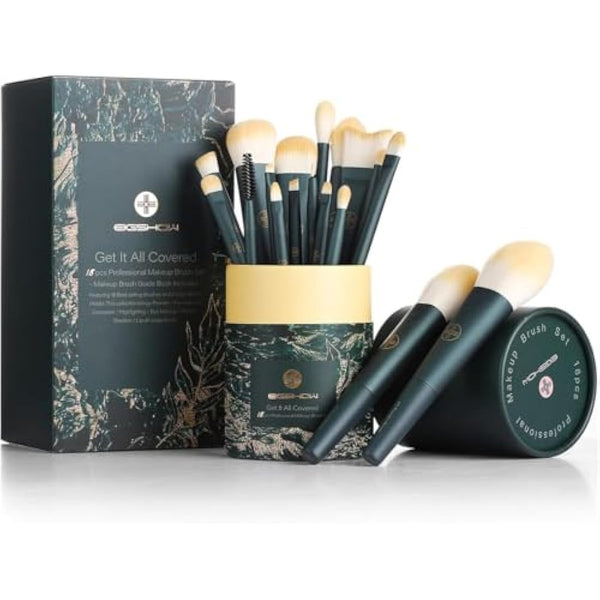 EIGSHOW Makeup Brushes 18pcs Professional Makeup Brush Travel Set with Cylinder 2 Cup Holders, Premium Synthetic Foundation Powder Concealer Blush Blending Eye Lip Gift for women