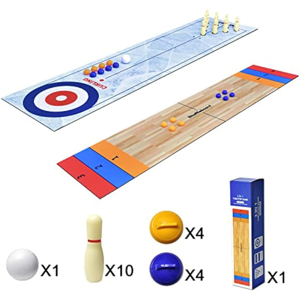 3 in 1 Tabletop Curling Game, Table Top Shuffleboards Curling Bowling,Tabletop Game Interactive Game for Kids & Adults Family Party Games