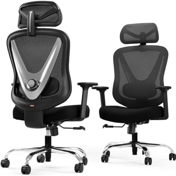 HOLLUDLE Ergonomic Office Chair with 3D Lumbar Support & 3D Adjustable Armrests – V-Back Design, Comfortable Desk Chair for Office & Home, Black