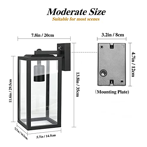 HLFVLITE Dusk to Dawn Outdoor Wall Light, Aluminum Exterior Wall Lantern Fixture, E27 Socket Waterproof Outside Wall Light with Glass Shade for Porch