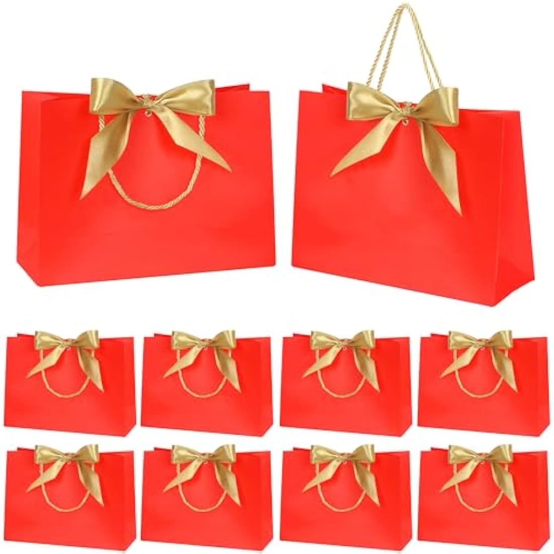 10pcs Gift Bag With Gold Ribbin Luxury Paper Party bag With Handles For Wedding Birthday Baby Shower Halloween Christams((32 * 25 * 10cm) (Red)