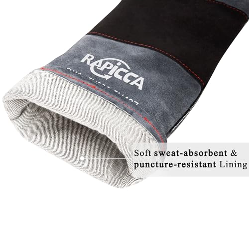 RAPICCA Animal Handling Gloves Bite Proof Reinforced Leather Padding Dog,Cat Scratch,Bird Handling Falcon Gloves Grabbing,Reptile Squirrel Snake Bite 16in/40cm