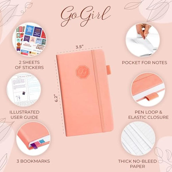 GoGirl Planner and Organizer for Women – Pocket Weekly Planner, Goals Journal & Agenda for Time Management & Productivity. Undated (Peach pink)