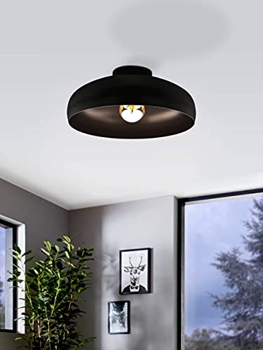 Eglo Mogano Flush Ceiling Light, Black Metal Industrial Design Lighting, Living Room, Bedroom and Hallway Lamp, E27 Socket