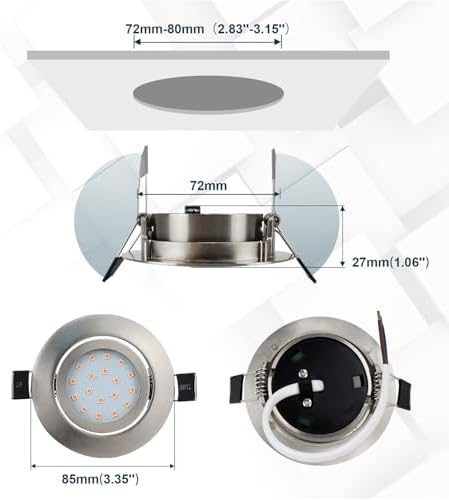 HiBay 8X Downlights for Ceiling 5w, 230V Ultra Slim Recessed Spot Lights Warm White, Hole Size 72-80 mm, 40° Tilt Chrome Round Led Recessed Ceiling Lights for Kitchen, Living Room, Bedroom Indoor