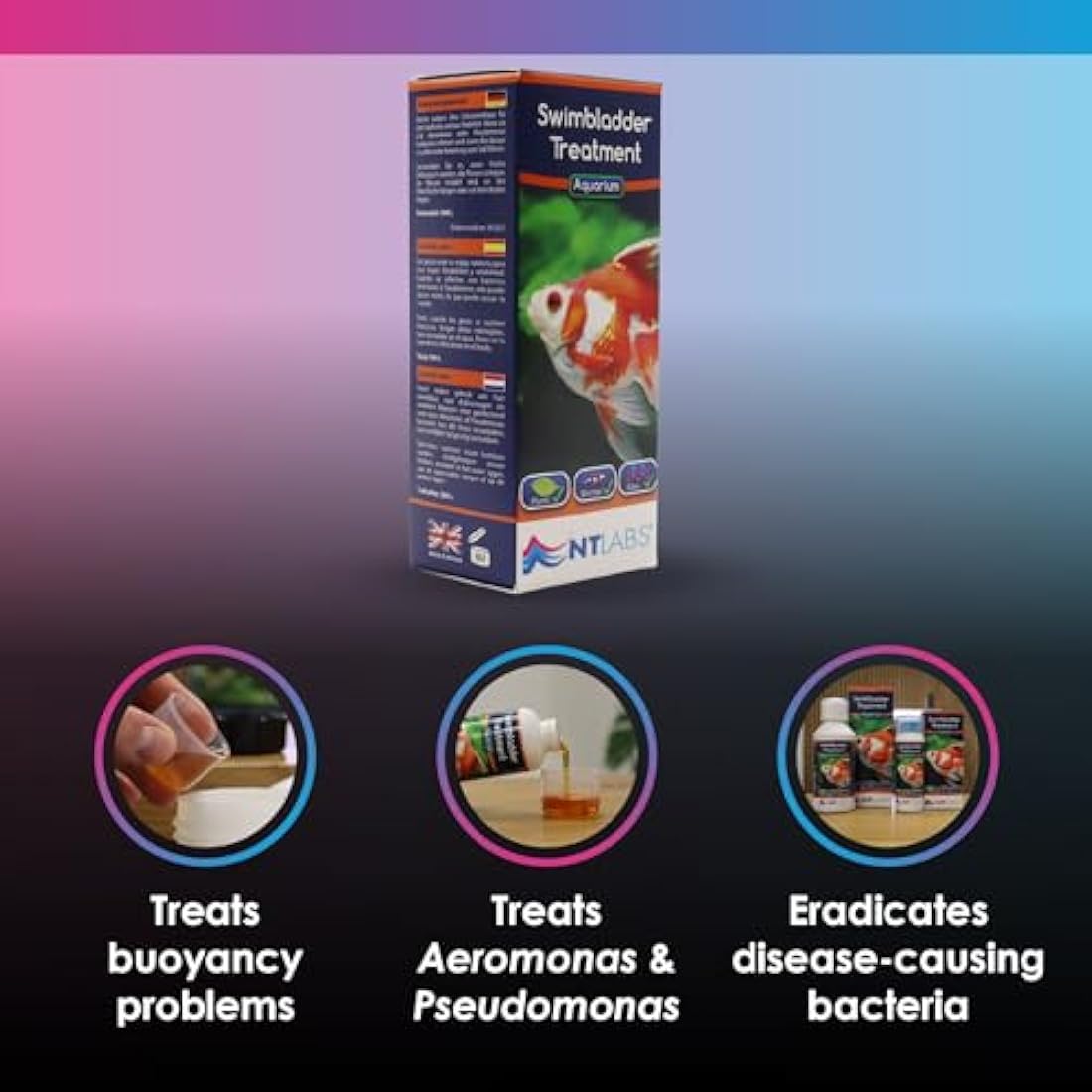 NT Labs Aquarium Swimbladder Treatment, Tropical and Coldwater Aquarium Medicine, Treatment for Internal Bacterial Infections, Treats fish buoyancy and stability issues (100 ml)