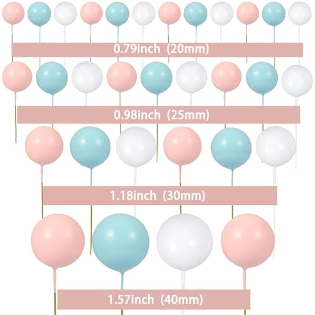 Gyufise 30Pcs Balls Cake Topper Foam Ball Cake Picks Faux Pearl Ball Shaped Cupcake Insert Cake Topper for Baby Shower Wedding Anniversary Kids Birthday Party Cake Decorations White Blue Pink