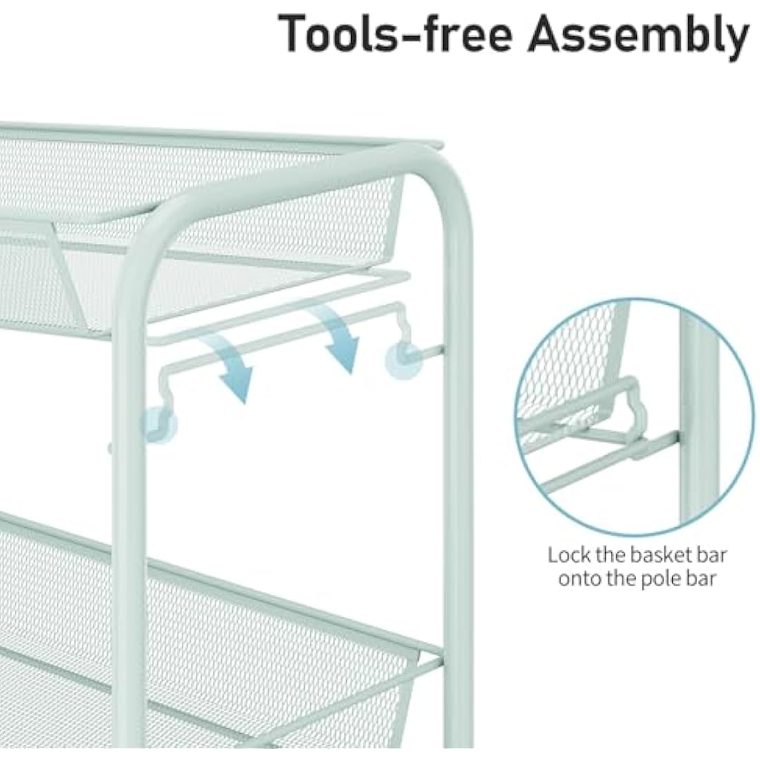 APEXCHASER 3-Tier Rolling Cart,Easy Assemble Mobile Storage Trolley On Wheels,Slide Out Utility Cart Shelving Units Kitchen Bathroom Laundry Room,Green