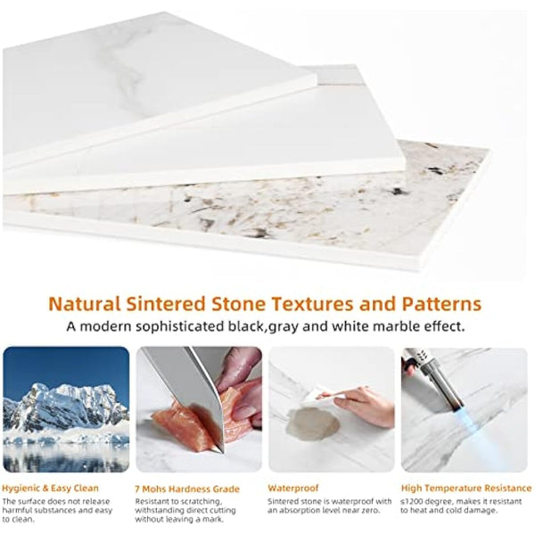 Marble Top Side Table Gold: Small Circle End Tables 40 x 54cm Sintered Stone Bedside with Metal Golden Legs Modern White Nightstand 2 Tier Round Sofa Coffee Table for Bedroom Living Room Furniture