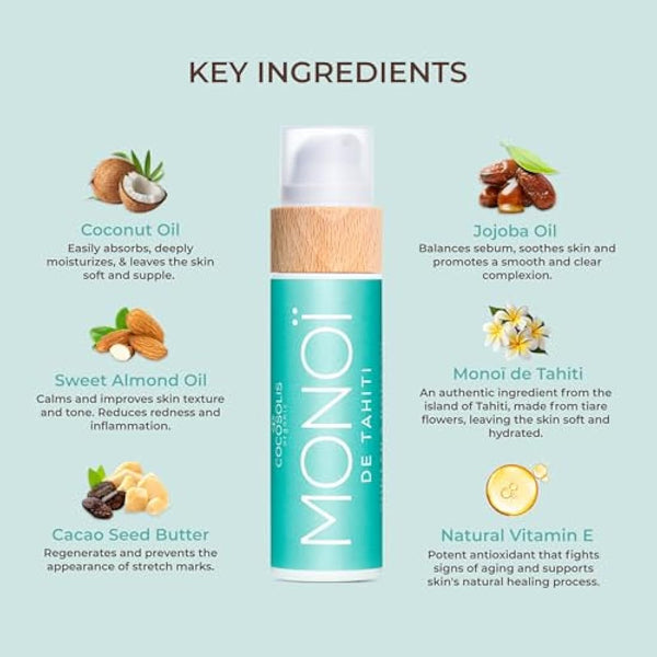 COCOSOLIS MONOI Accelerator - Organic Tanning Oil with Vitamin E & Monoi de Tahiti Oil for a Fast Intensive Tan - Tanning Enhancer for a Chocolate Tan - Nourishing Body Lotion (200)