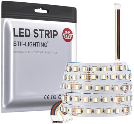 BTF-LIGHTING 5in1 RGBCCT 5050 5M 96LEDs/m 480LEDs RGB+Cold White+Warm White LED Strip DC24V Ip30 Non Waterproof White PCB 5 Colour in 1 LED for Room Home Decoration(Strip Only)