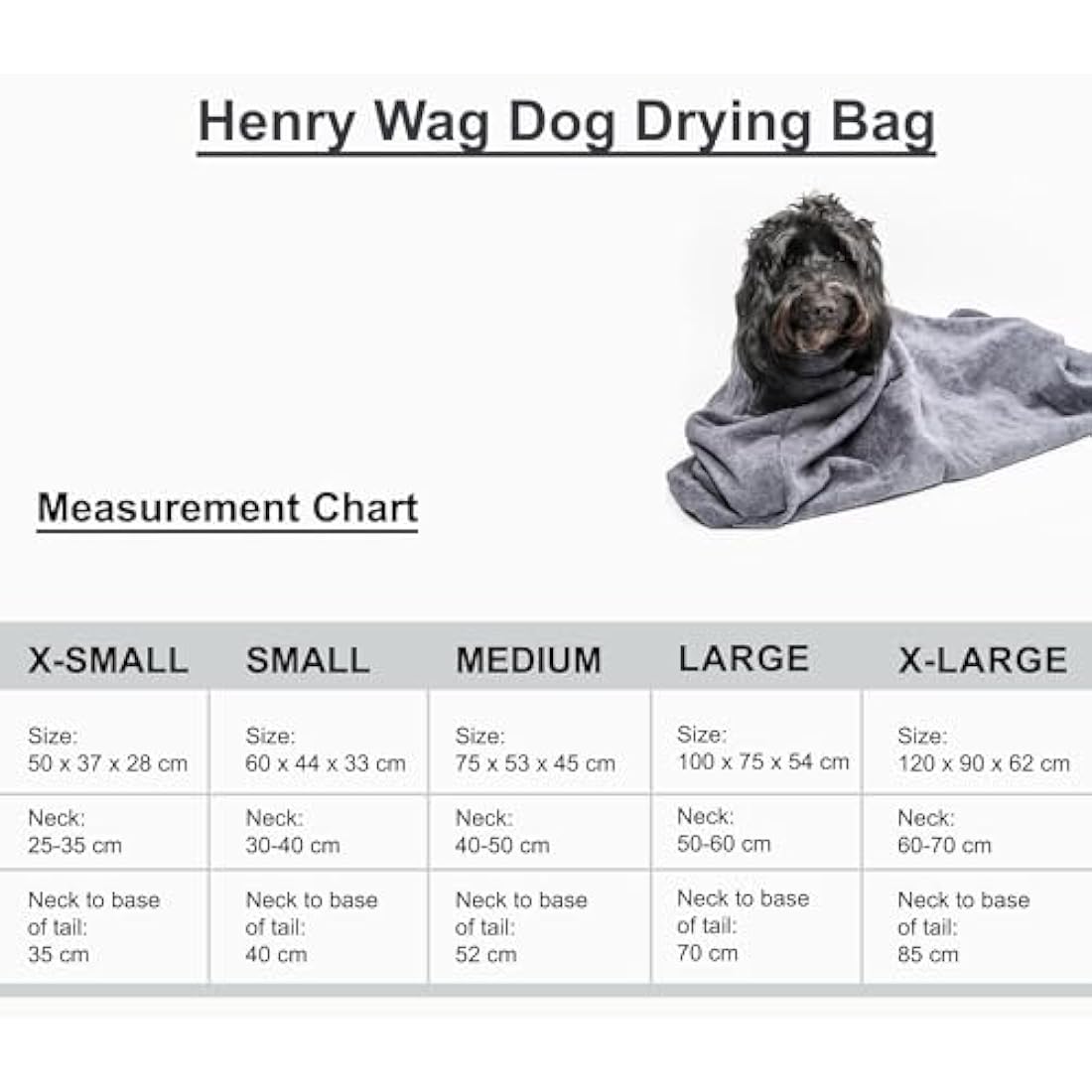 Henry Wag Dog Drying Bag - Soft & Highly Absorbent Microfibre, Muddy Pet Accessories, Quick Drying - Designed for Dogs - L (100 x 75 x 54cm)