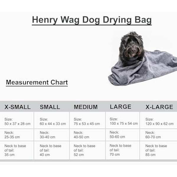 Henry Wag Dog Drying Bag - Soft & Highly Absorbent Microfibre, Muddy Pet Accessories, Quick Drying - Designed for Dogs - L (100 x 75 x 54cm)