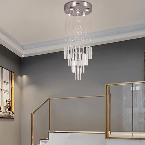 FRIXCHUR Modern Crystal Chandeliers 39.4" Long High Ceiling Chandelier Staircase Chandelier for Foyer Entryway Living Room,Dia 15.7"