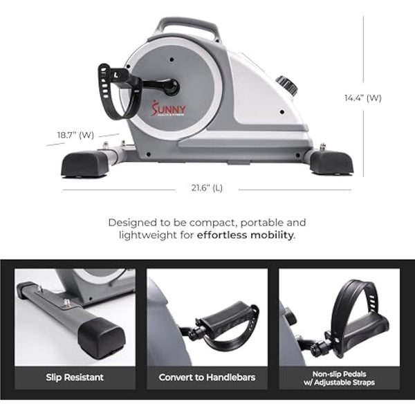 Sunny Health & Fitness Mini Exercise Bike, Under Desk Dual Function Arm & Leg Seated Pedal Exerciser for Senior Workout, Desk Cycle Cardio Training at Home, Optional Free SunnyFit App Connected