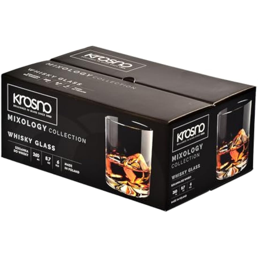 Krosno Whisky Glasses | Set of 6 | 350 ml | Mixology Collection | Drinking Glasses Cocktail Glasses Gift Box | Home, Restaurants and Kitchen Set | Dishwasher Safe Glass Cup