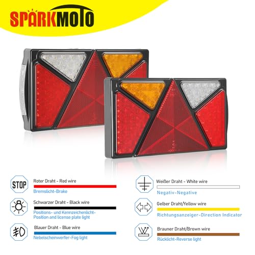 SPARKMOTO 2 x LED Combination Trailer Rear Lights, 7 Functions Submersible LED Tail Lights For Trailer Lorry Caravan Truck Tractor,12V 24V Dual