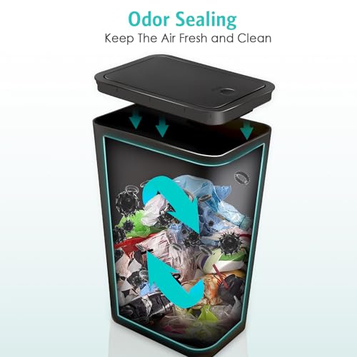 Kssvzz 3 Pack Small Bathroom Bin with Lid, 10L Plastic Touch Top Bedroom Bin, Slim Toilet Bin Anti-Odour, Square Waste Bin for Kitchen/Office, Fits Under Sink/Desk/Cabinet (Black)