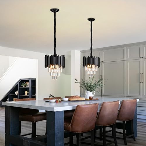 AHXIAOZN Modern Chandelier Crystal Light, K9 Crystal Chandelier, Black Ceiling Lights Living Room,Round Lampshades