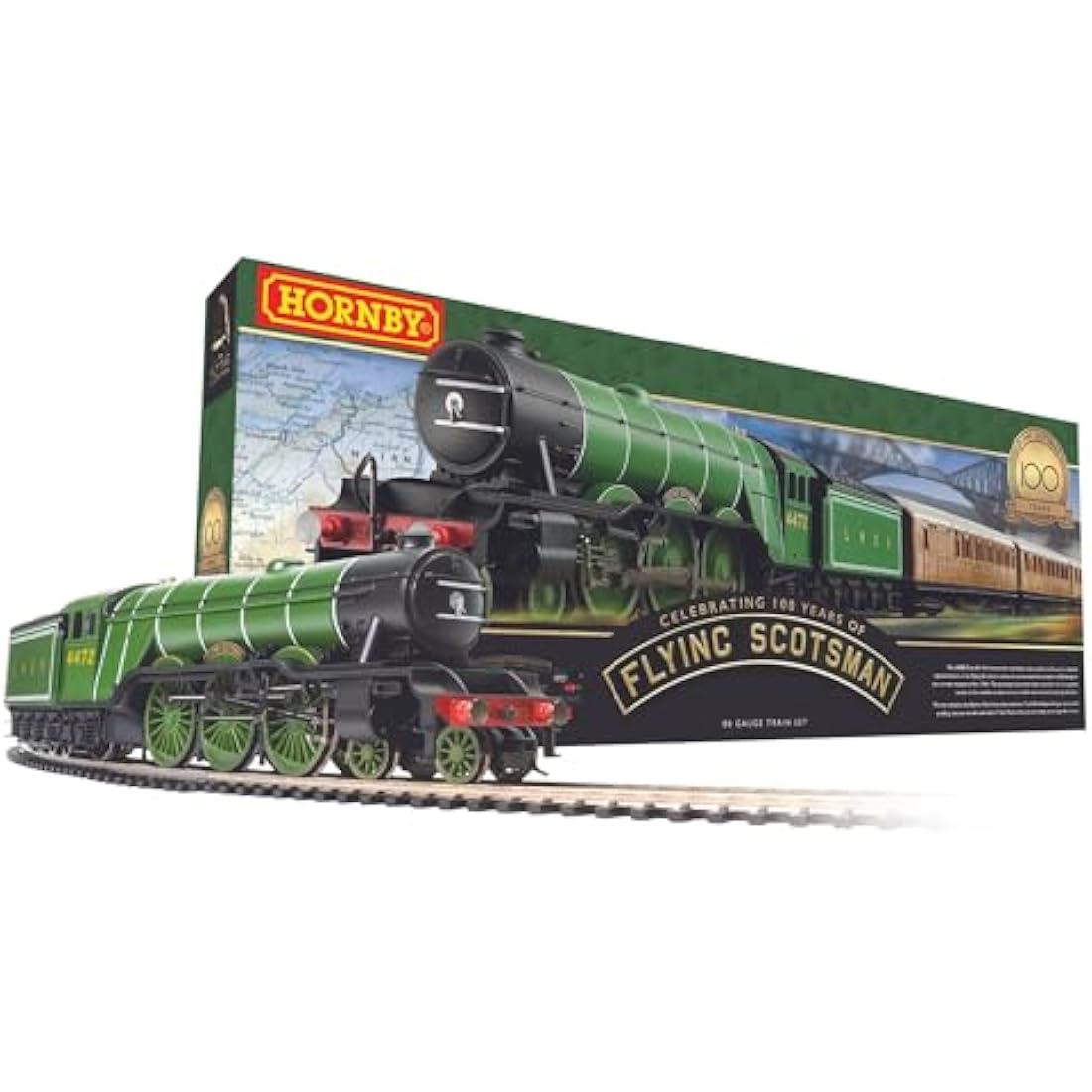 Hornby Train Set - R1255M Flying Scotsman Analogue OO Gauge Locomotives Model Railway Sets, Starter Electric Locomotive Kits - Miniature Steam Engine Building Kits, 1:76 Scale Model Train Gifts