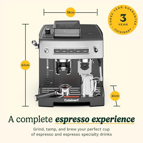 Cuisinart® Slim Espresso Machine | Espresso, Americano, Cold Brew | Integrated milk frother for Lattes and Cappuccino | 15-Bar Pressure, Bottomless Portafilter |Compact Design, Travel Mug Compatible