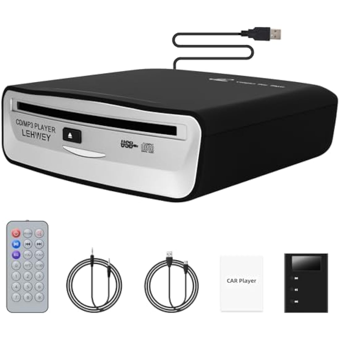 External Universal CD Player for Car - LEHWEY Portable CD Player with Extra USB Extension Cable, Plugs into Car USB Port, Laptop, TV, Mac, Computer, for Android 4.4 and Above Navigation