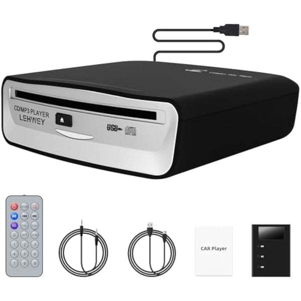 External Universal CD Player for Car - LEHWEY Portable CD Player with Extra USB Extension Cable, Plugs into Car USB Port, Laptop, TV, Mac, Computer, for Android 4.4 and Above Navigation