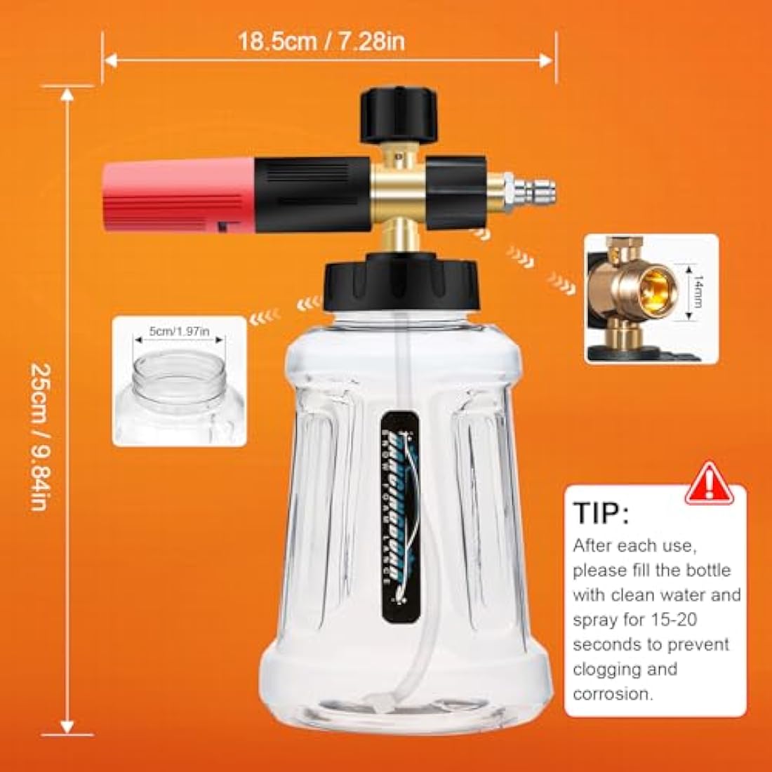 Foam Cannon Compatible with 1/4 Quick Release Pressure Washer, 1L Adjustable Snow Foam Lance Soap Dispenser with New Generation Adjustable Spray Nozzle (Black & Red)