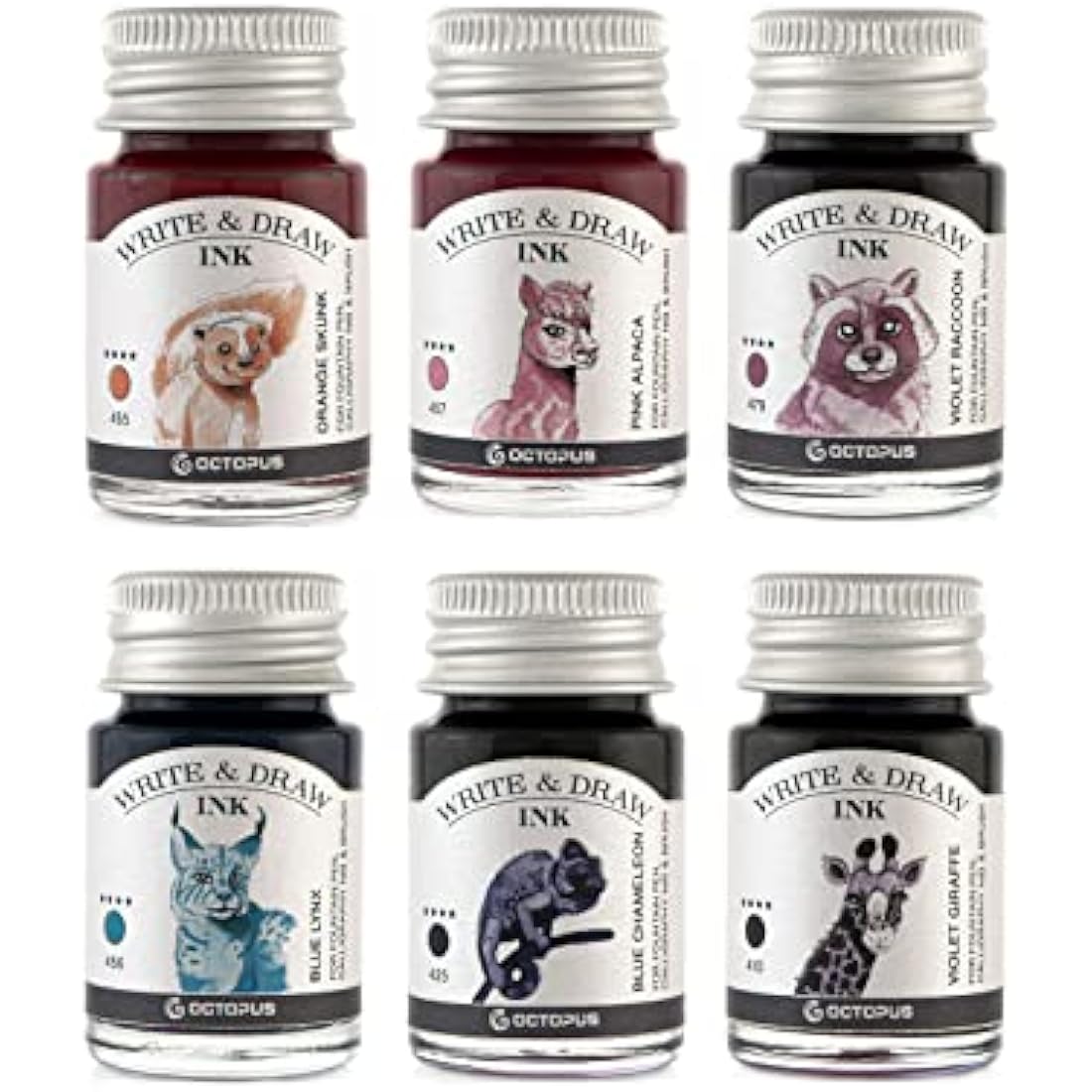 Horizon Octopus Write & Draw Ink Set - Waterproof Calligraphy & Drawing Ink for Fountain Pen, 6 x 10 ml