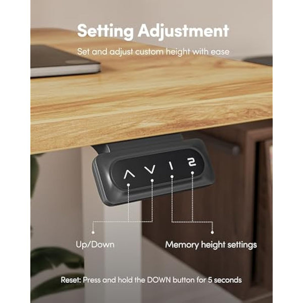 FEZIBO Electric Height Adjustable Standing Desk, 60x120cm Ergonomic Home Office Table with Splice Board & Light Brown Wood Grain Surface, Upgraded Stable Steel Frame for Sit-Stand Workstation