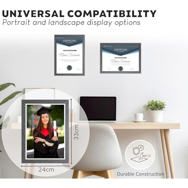 A4 Photo Frame, Dark Grey, Pack of 3, Picture Frame, Certificate, Art Print Poster, 21cm x 29.7cm, Grey Frames, A4 Photo Collage Gallery Display