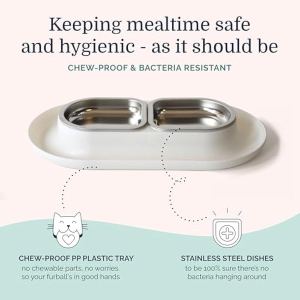 Hepper NomNom - Spill Proof Elevated Cat Bowls for Food and Water - Whisker Relief Cat Bowl + Raised Cat Food Bowls: a Safe Cat Dish for Messy Cats - Stainless Steel Cat Bowl Station
