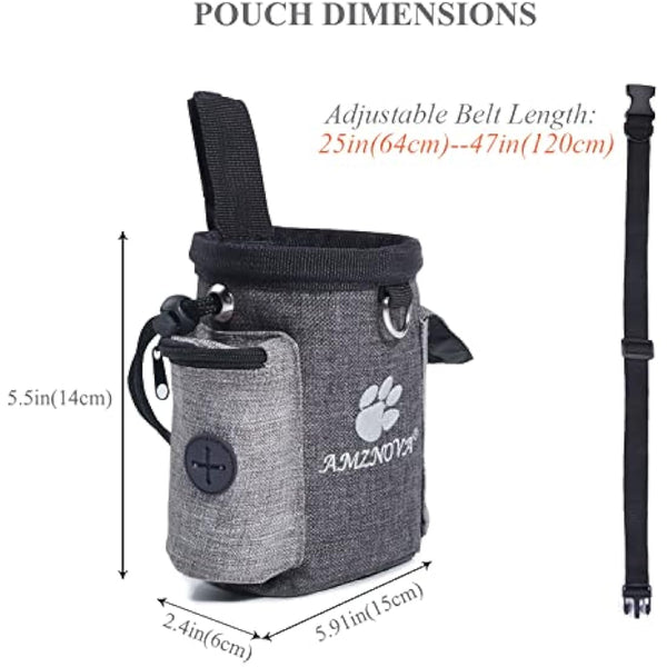 AMZNOVA Dog Treat Bag, Waistband& Belt Clip Free Your Hands to Carry Toys, Kibble and Treats, Lightweight Dog Treat Pouch Bag with Poop Bag Dispenser, Heather Coffee