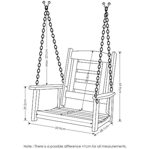 Furinno Tioman Hardwood Single Hanging Porch Swing with Chain, Natural