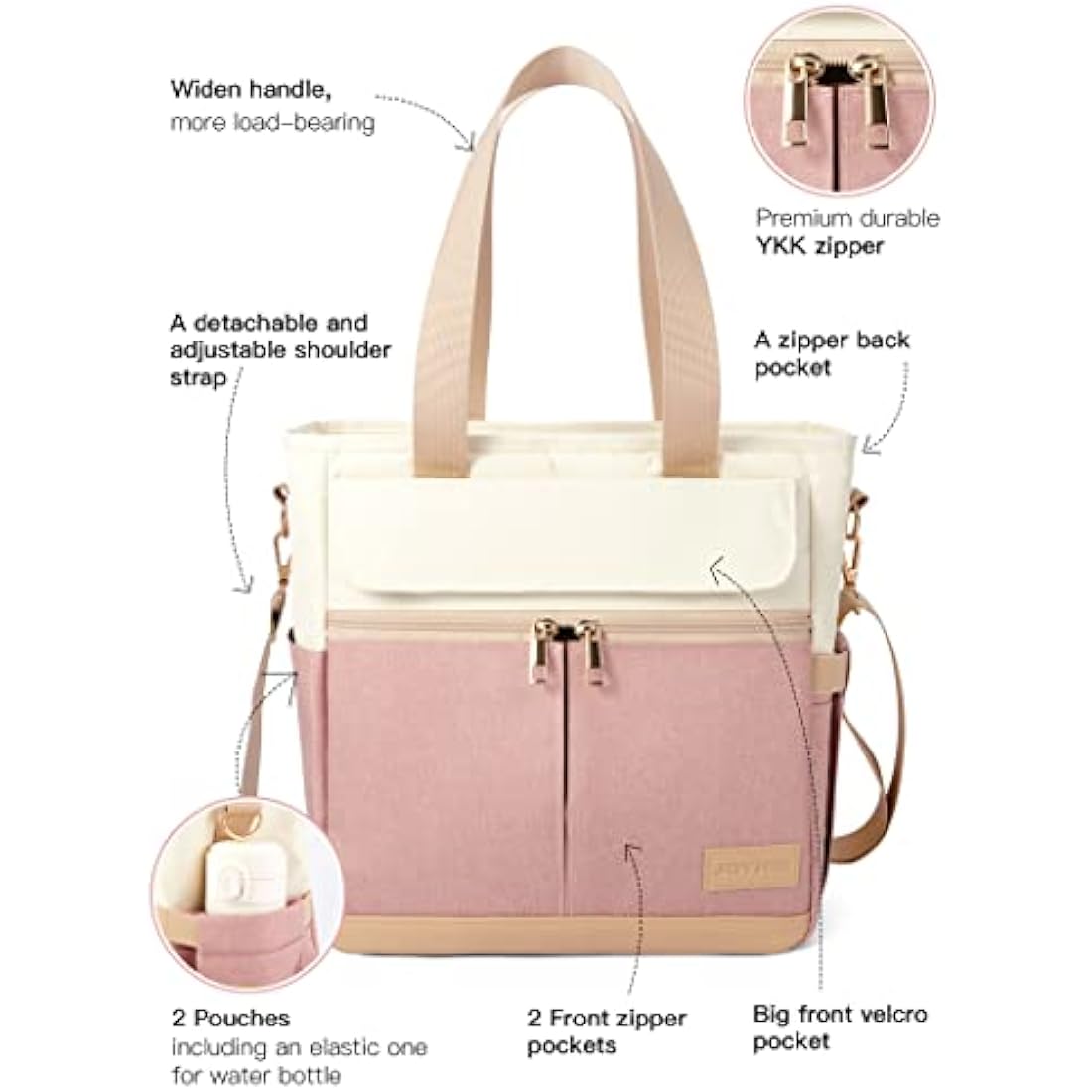 JOYHILL Lunch Bag for Women, Leakproof Insulated Lunch Box with Shoulder Strap, Adult Reusable Lunch Cooler Tote Bags for Work Picnic Camping School Beach, Pink