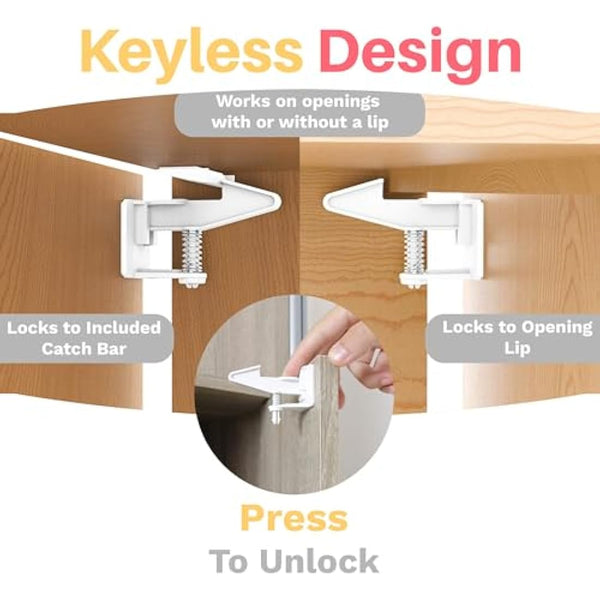 Inaya Cabinet Locks Baby Proofing - Child Proof Drawer Locks - Child Safety Cabinet Latches with 3M Adhesive Easy Installation - No Drilling or Extra Screws (8 Pack)