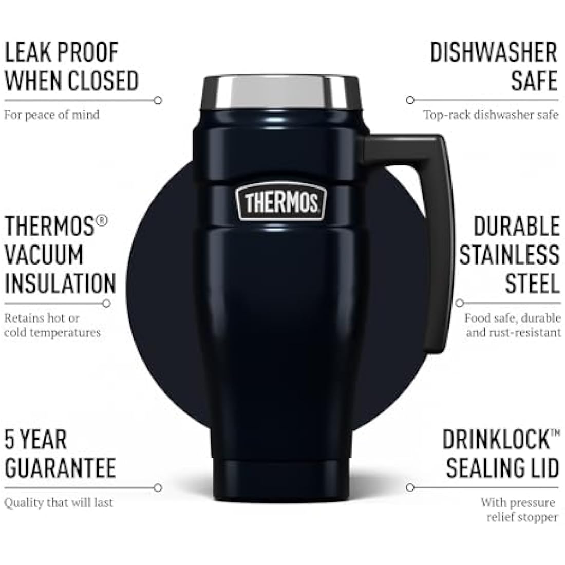 Thermos Stainless King Midnight Blue Travel Mug (470ml), Reusable Insulated Stainless Steel Coffee Cup for Hot or Cold Drinks, Vacuum Sealed Water Flask with a Leak-Proof Lid, 7hr Hot/18hr