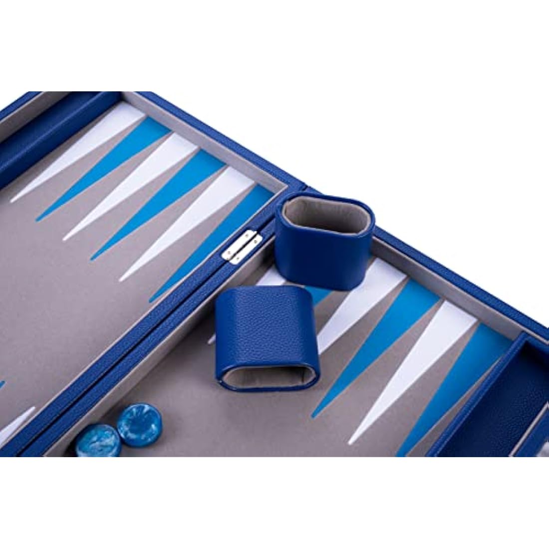 Engelhart - 250526 - Luxury 18" backgammon set inlaid velvet - leatherette exterior - pearly dice and token