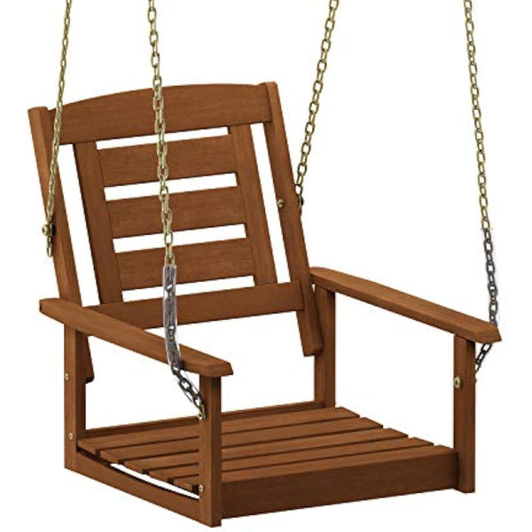 Furinno Tioman Hardwood Single Hanging Porch Swing with Chain, Natural
