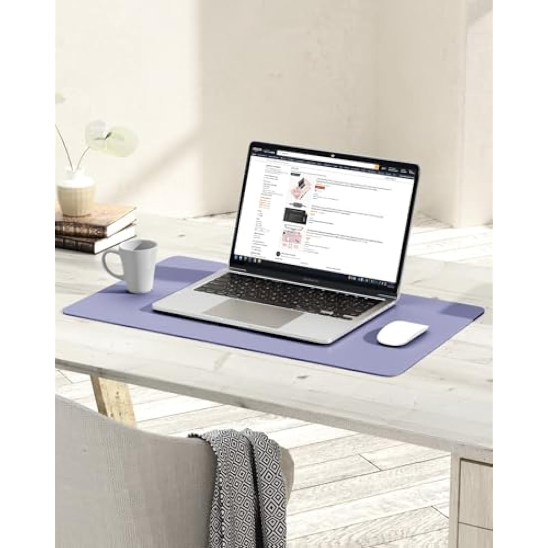 YSAGi Non-Slip Desk Pad, Waterproof PVC Leather Desk Table Protector, Ultra Thin Large Mouse Pad, Easy Clean Laptop Desk Writing Mat for Office Work/Home/Decor (60 x 35 cm, Lavender)