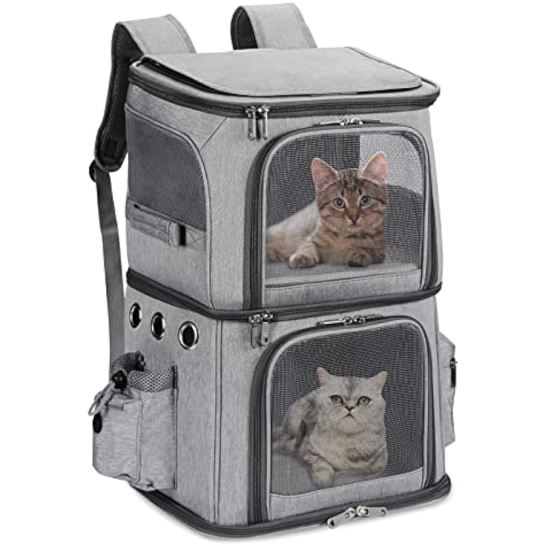 FASNATI Double-Compartment Pet Carrier Backpack, Cat Carrier Backpack for 2 Small Cats, Dogs and Rabbits, Perfect for Traveling/Hiking/Camping, Grey