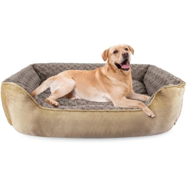 JOEJOY Dog Bed Large Washable - Calming Anti-Anxiety Rectangle Cat Bed with Soft Cosy Plush - Pet Bed Size Small | Medium | Large Mattress Mat For Dog, Beige